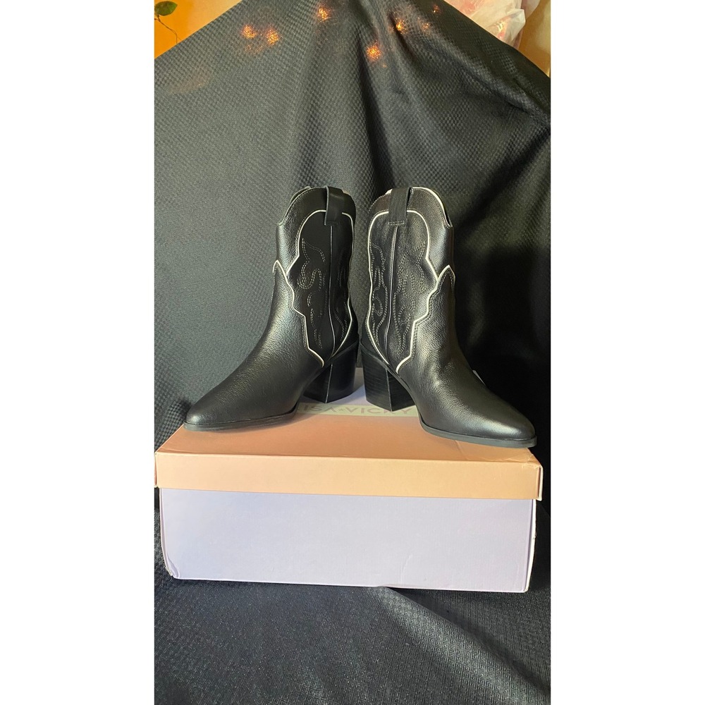 Lisa Vicky Campus-V Black Tumbled Leather Western Cowboy Boots Womens 8.5 NEW - Picture 3 of 12